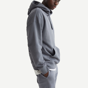Ensemble de jogging d'hiver en polaire 100% coton pour hommes, avec logo personnalisé, sweat à capuche uni et pantalon de survêtement avec motif uni, teint en plaine - Product Image 2