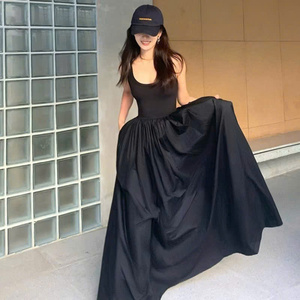 Vestido largo sin mangas para mujer, falda completa con tirantes finos, línea A, cuerpo, negro, blanco, fiesta, moda de verano - Product Image 2