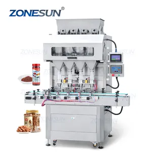 ZONESUN ZS-GW5 Automatic 4 Heads Granule Nuts Particle Seasoning Spice Bottle Filling Weighing Machine Food Packaging Machine