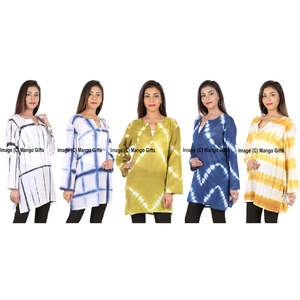 Lot en gros de tuniques indiennes en coton tie-dye avec motifs imprimés à la main - Product Image 2