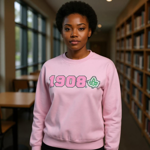 Sudadera AKA 1908 Ivy con Cuello Redondo, Bordado Rosa Claro y Verde, Prenda Personalizada para Hermandades Griegas - Product Image 6