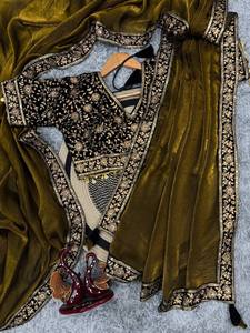 Saree Bollywood indien avec paillettes et travail de broderie Zari dentelle bordure séquence Saree qualité supérieure tenue de fête exclusive - Product Image 3