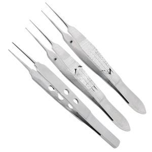 Castroviejo Forceps 4 "Juego de 3 microfórceps quirúrgicos para sutura, procedimientos oftálmicos y dentales Instrumentos de acero inoxidable - Product Image 1