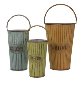 Florero antiguo galvanizado para jardín, Juego de 3 jarrones de Metal galvanizado estilo granja rústico para interior y exterior - Product Image 4