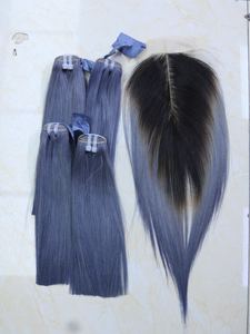 ผมมนุษย์สองคนมัดผมสีฟ้าผมตรงแบบมีหนังกำพร้ามัดผมสีฟ้า - Product Image 3