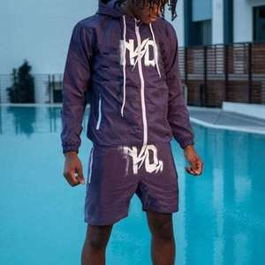 Ensemble de survêtement deux pièces décontracté en molleton thermique d'automne avec capuche et short, taille plus pour hommes, style streetwear - Product Image 5