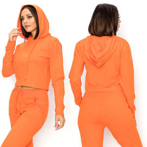 Verano nuevo estilo ligero pulóver Crop Top sudaderas con capucha mujeres Casual gimnasio deportes impreso Color sólido tejido tela corta corbata teñida - Product Image 2