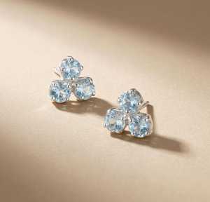 Pendientes de Plata de Ley 925 con Tres Puntos Redondos de Aguamarina Azul Estilo Costero, Regalo Sorpresa para Cumpleaños de Marzo - Product Image 1