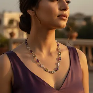 Collar de Cadena con Piedras Preciosas Plateadas para Uso Diario, Chapado en Oro de 18K y Oro Blanco, Joyería de Estilo Religioso de Moda - Product Image 3