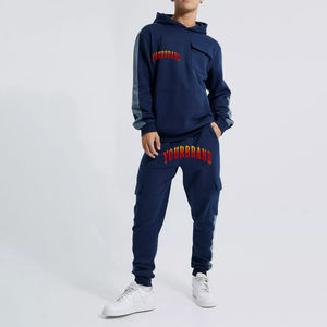 OEM Ensemble de survêtements en coton éponge de haute qualité personnalisés Tenues de jogging à capuche pour hommes avec plusieurs poches cargo - Product Image 1