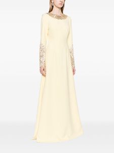 Elegante vestido de noche de satén con cuentas de malla de una línea para mujer cuello alto manga larga para fiesta de Damas - Product Image 2