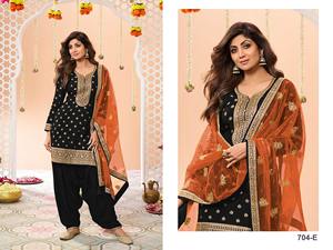Traje étnico indio de viscosa de Jacquard listo para usar Patiyala Salwar Kameez con Dupatta elegante para mujer - Product Image 2