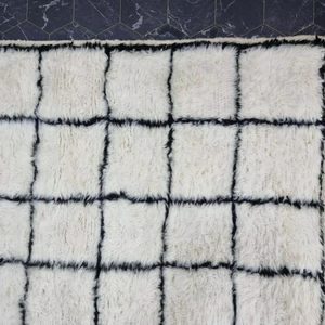 Grille naturelle Beni Ourain tapis de laine marocain fait à la main blanc noir rayé tapis de laine de mouton avec haute pile style tapis berbère - Product Image 6