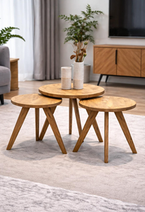 Ensemble de 3 tables gigognes en bois, design moderne et minimaliste, ensemble de tables d'appoint multifonctionnelles - Product Image 3