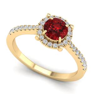 Anillo Halo de Diamantes con Certificado IGI de Oro Sólido de 14K de Calidad Premium REYES, Corte Brillante Redondo, Piedra Preciosa de Granate de 0.84 Quilates, Joyería Fina - Product Image 2