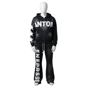 Custom Design Men's Tracksuit 100% Cotton Sun Fade Dirt <b>Spray</b> Sweatsuit Vintage Applique Embroidery Men Sweatpants Tracksuits - Product Image 1