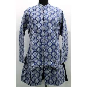 Women's Reversible Blue <b>Kantha</b> Stitch Cotton <b>Jacket</b> Floral Print Lightweight Bomber Style Patchwork Decoration Short Leather - Product Image 3