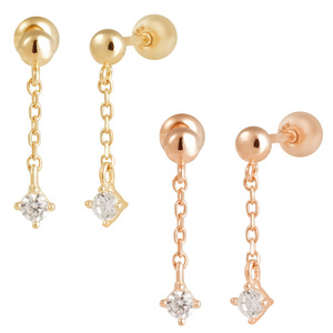 Orecchini alla moda da donna con catena cubica in zirconio a forma di triangolo da donna con orecchini a bottone Fine in oro 14k-Jewelry gioielli di base per gioielli - Product Image 1