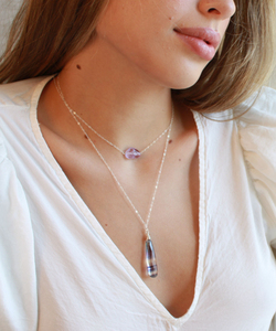 Banded Fluorite pear gemstone <b>wired</b> chain necklace Bohemian 925 <b>sterling</b> <b>silver</b> gold plated handmade pendant necklaces for women - Product Image 5