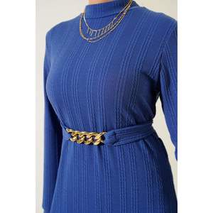 <b>Chain</b> <b>Belted</b> Corduroy Dress Indigo - Product Image 1