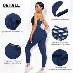 Conjunto Deportivo de 3 Piezas para Mujer Talla Grande con Logotipo Personalizado 2025, Sujetador Deportivo con Costuras, Leggings de Cintura Alta, Ropa Deportiva Activa para Gimnasio y Fitness - Product Image 4