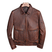 Veste en cuir de vachette véritable marron vintage pour homme, blouson bombardier épais avec col montant et logo sur le devant en toile, OEM