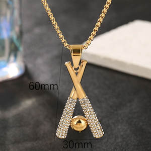 Collier pendentif tendance en acier inoxydable 316L plaqué or 14K 18K PVD, bijoux fins, collier de baseball en zircon pour femmes et hommes - Product Image 2