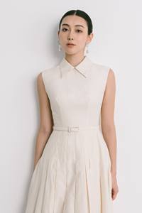 ชุดเดรสสำหรับผู้หญิงชุดเดรสยาวคลุมเข่ามีจีบผ้าฝ้ายลายดอกไม้ - Product Image 2