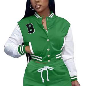 Chaqueta universitaria corta personalizada para mujer con logotipo bordado Forro de lana Diseño transpirable-High Street Style Servicio OEM - Product Image 4