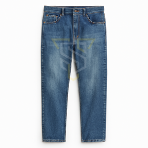 กางเกงยีนส์เอวกลางสำหรับผู้ชาย, กางเกงยีนส์ผ้าฝ้ายกันยับน้ำหนักเบามีกระดุมด้านหน้าแบนราบสไตล์ลำลองที่เป็นเอกลักษณ์ - Product Image 1