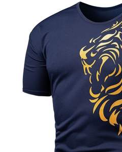Camiseta Deportiva de Compresión Personalizada para Hombre, Azul Marino, Poliéster, con Estampado de León Dorado, para Gimnasio, Fitness, Manga Corta - Product Image 2