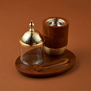 Ensemble de plateau de brûleur d'encens Bakhoor plateau en bois de qualité supérieure pot en verre et brûleur en métal parfait cadeau de Ramadan Eid pour le Moyen-Orient - Product Image 4