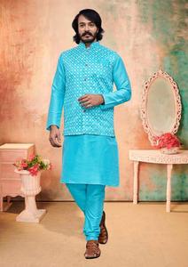 Kurtas de seda india de alta calidad a la moda para hombres, ropa de fiesta de boda, impresión en relieve, marca de moda Maruti, embalaje personalizado - Product Image 5