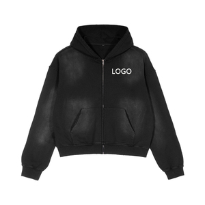Custom Zip up Hoodie 100% Cotton Full Zip Hoodie Large Size Long Sleeve Unisex Acid Wash Zip up Hoodies - Product Image 4