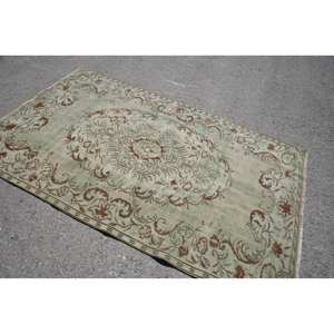 Tapis en laine marron vert classique 4.7ft X 7.8ft Design patchwork fait à la main pour la chambre des adolescents de salon couloir rectangulaire en peluche Latex - Product Image 2