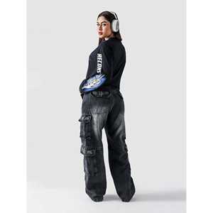 Pantalones de mezclilla Project Rebirth de cintura alta, estilo vintage, transpirables, tipo boyfriend, cargo, rectos, holgados, rasgados, largos - Product Image 1