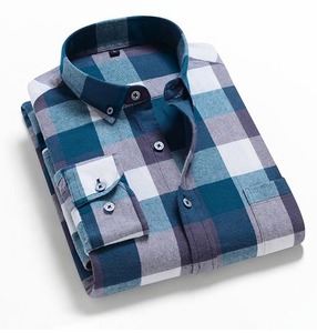 2025 automne Slim Fit flanelle chemises pour hommes 100% coton Plaid vérifier boutonné Anti-rides en gros - Product Image 4