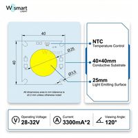 Module LED COB bicolore 100W+100W 40x40mm 28-32V 2700K-6500K CRI95 avec NTC intégré pour éclairage de studio