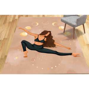 Tapis Yoga Girl Moon Phase : Décoration de salle de méditation, tapis imprimé, tapis à poils doux - Product Image 1
