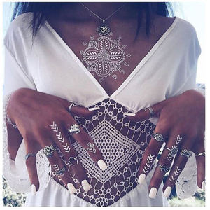 Autocollants jetables avec motif brun, transfert d'eau, bordure en dentelle, pochoirs temporaires, autocollants de tatouage au henné pour le corps - Product Image 3