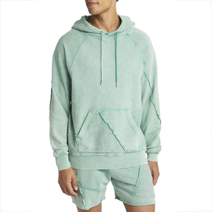 Usine de haute qualité Patch personnalisé point de travail coton Polyester pull vierge surdimensionné lavage à l'acide déchiré ourlet brut sweats à capuche - Product Image 1