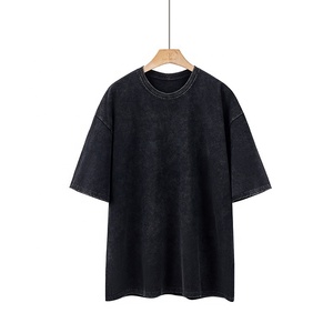 2022 última alta calidad 100% algodón Vintage estilo callejero cuello redondo hombro caído camiseta de gran tamaño suelta para hombre - Product Image 3