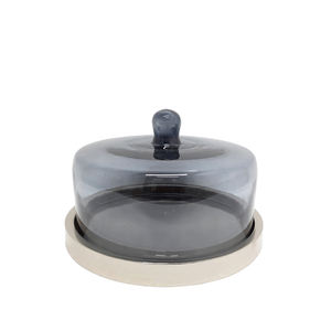 Ensemble de vente chaude de 3 assiettes à gâteau en bois avec dôme en verre fumée et couleurs naturelles plateau de service de petite taille pour mariage - Product Image 2