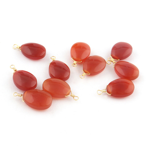 Charme en forme d'oeuf naturel orange cornaline fil wrap bricolage pendentif connecteur plaqué or simple caution faisant des connecteurs de boucle d'oreille - Product Image 5