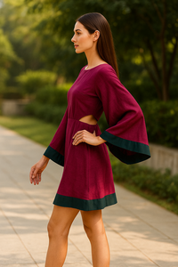 Robe élégante en polyester bordeaux, une pièce, pour les occasions décontractées et semi-formelles, avec une coupe confortable, disponible en tailles M, L, XL, XXL - Product Image 5