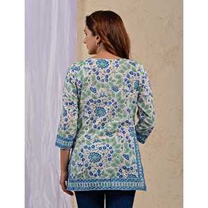 Haut blanc chic à imprimé floral pour femmes, haut chic en popeline de soie tricotée avec décoration en dentelle, taille unique - XL pour le printemps et l'automne - Product Image 5