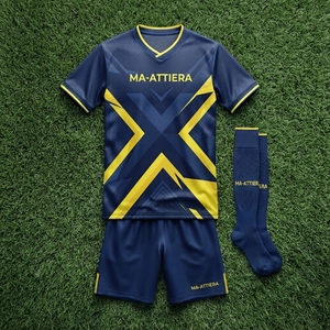 Ensemble de maillots de football pour hommes MA-ATTIERA, bleu marine et jaune, motif X, polyester respirant, vêtements d'équipe, uniformes pour adultes, OEM - Product Image 4