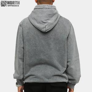 Sweat-shirts d'hiver en coton lourd délavé, sans cordon, logo personnalisé, lavage à l'acide numérique, sweat-shirt surdimensionné de luxe, blanc délavé - Product Image 2