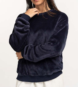 Sudadera bordada lisa con hombros descubiertos de algodón suave recortada con cuello redondo personalizada de alta calidad para mujer - Product Image 5