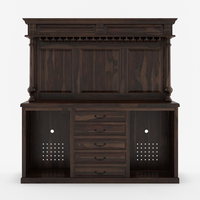 Meuble bar fixe en teck massif style antique avec étagères en fer et verre pour la présentation de spiritueux à domicile